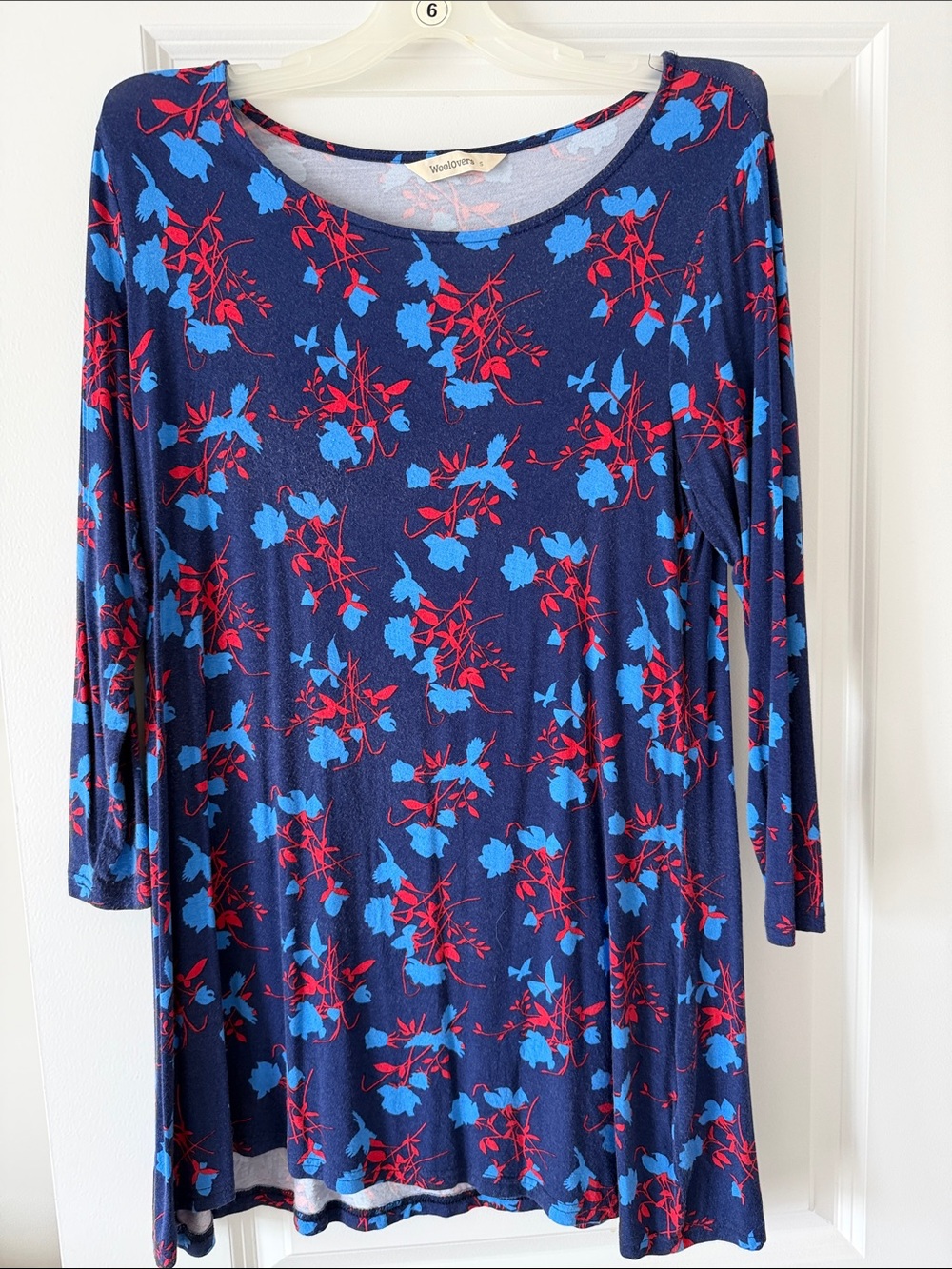 Woolovers Tunic Top - Navy with Blue & Red Floral Print